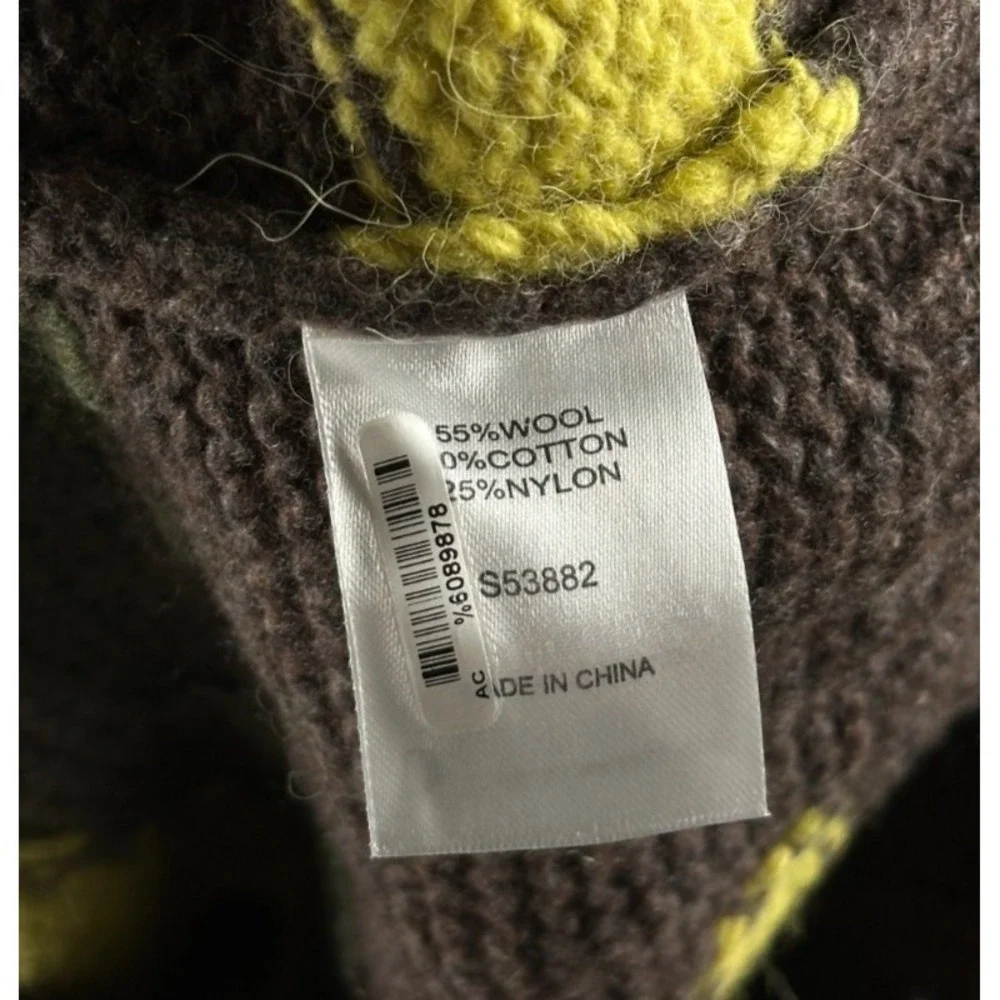 Ann Mashburn Sweater Womens Medium Brown Green Camo Wool Blend Chunky Knit - Picture 9 of 9